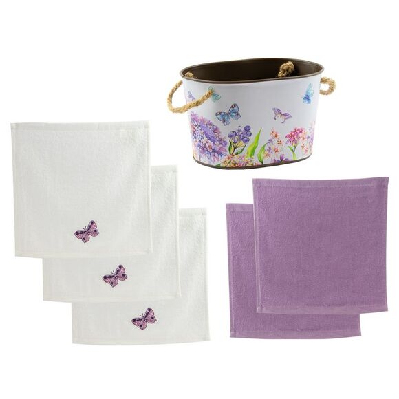 Gold Coast Butterfly Garden Embroidered Cotton Washcloth Set with Decorative Tin - Picture 3 of 9